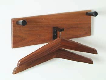 GHP Shown in Medium Oak This hard wood hook panel utilizes the P1 hook for holding the guests garment bag.