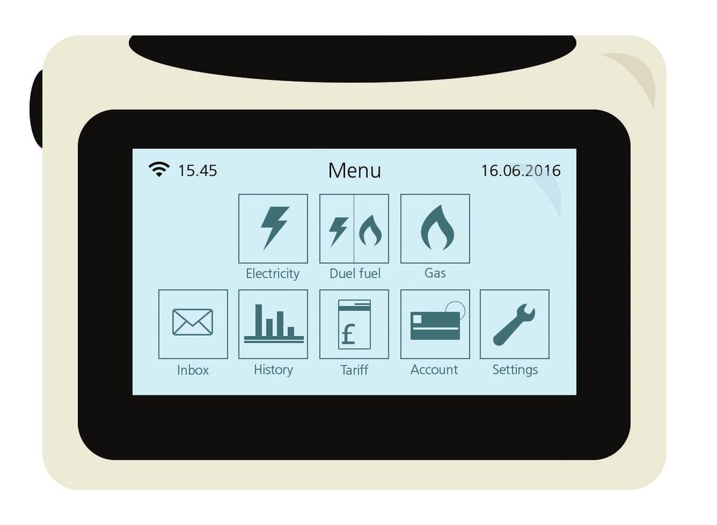 6 7 Main menu The touch-screen function allows you to manage both your energy usage and account balance from the IHD device.