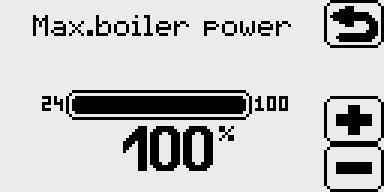 MAX. BOILER POWER allows reducing maximum boiler power compared to rated power.