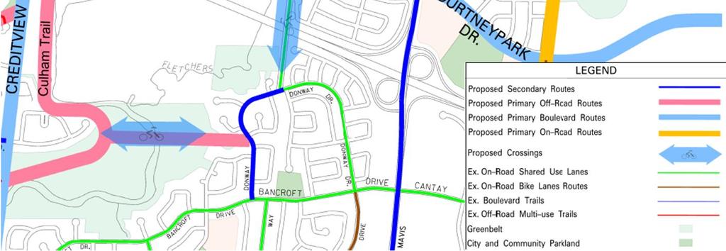 A proposed Highway 401 pedestrian/cyclist crossing is identified in the 2010 Mississauga Cycling Master Plan, as well as Schedule 7 of the City of Mississauga Official Plan.
