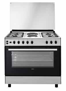 Cookers GG 12110 GX 90 cm Gas Oven 4 Gas Burners + 2 Hot Plates King Size Capacity with 95 liters Practiclean Full Glass Inner Door Gas Safety Device for Oven Ringer Timer Glass top lid Push button