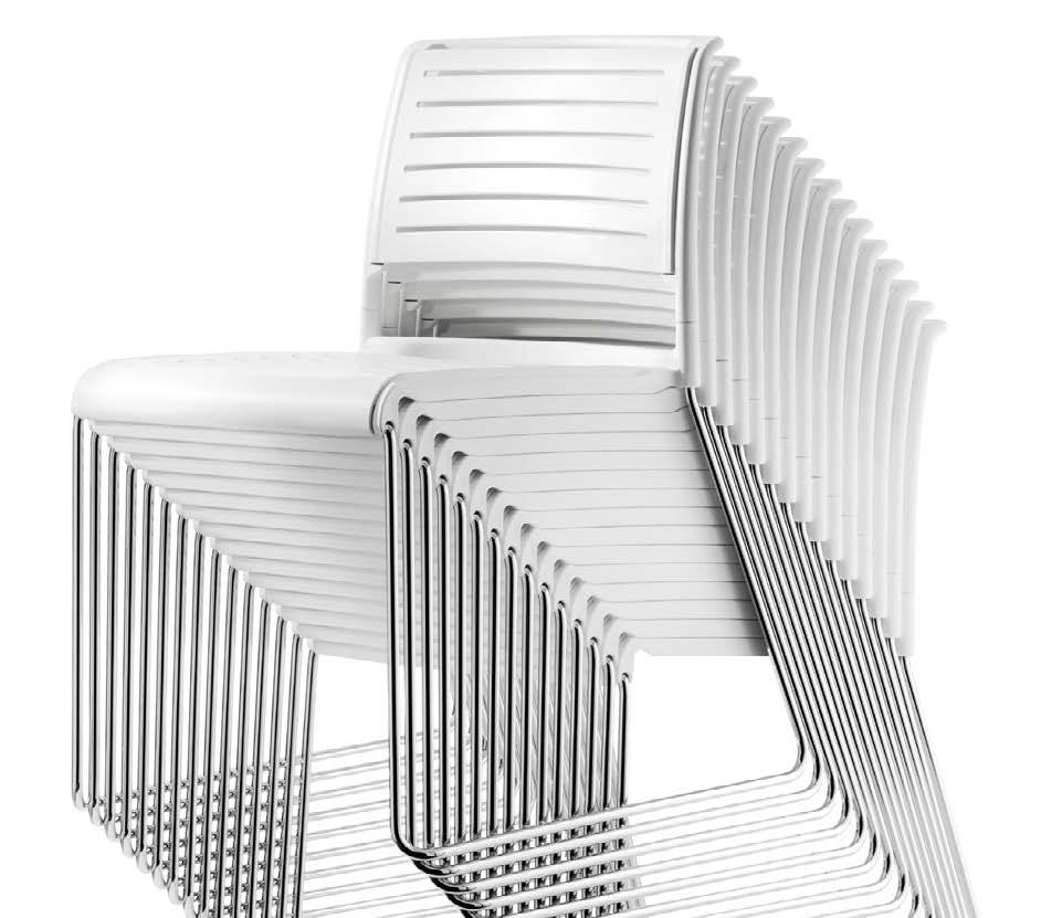 Aline-S 230 range, design: Andreas Störiko This S-version of the skid-base chair features finely grained and slatted membranes on the seat and back which are replaceable on the spot if required.