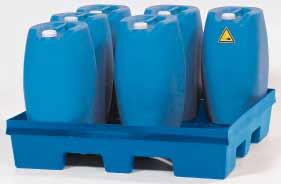 Storing in sumps 4 Sump pallets made of polyethylene Safe and approved storing of water endangering liquids in accordance with the Water Resources Act - not suitable for storing flammable liquids -