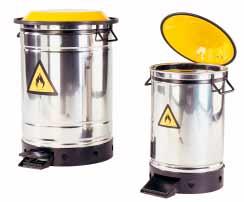 warning symbols/references Waste cans made of polyethylene - cover opens by pressing the foot pedal - low self weight, easy handling Capacity 23 litres Dimensions (ØxH) mm 420 x 400 Order No. B.K.
