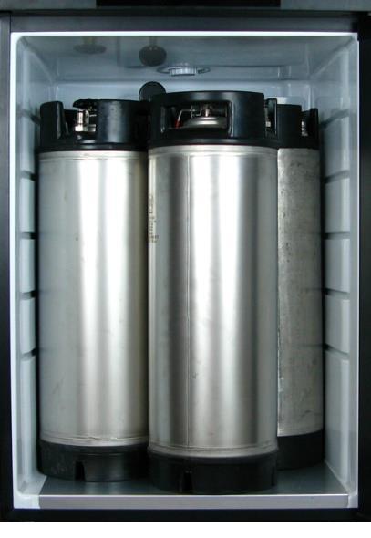 It can hold one Quarter Slim or up to two 5 Gallon Commercial Kegs, and up to three 5 Gallon Cornelius Home Brew Kegs, making it a very versatile option for your draft beer needs.