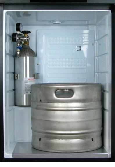 The 5 lb CO2 Tank will fit on the compressor shelf along with the regulator, allowing you plenty of room for the keg to sit on the kegerator floor in front of the compressor shelf.