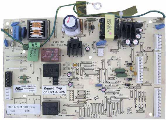Control Board Connector Locator Main Control Board (model PFSF2 shown) J13 J10 J4 J8 J9 J11 K6 K4 J2 J3 J7 J1 K3 J10 and J13 - Earth (Ground) J8 - Line (L1) to AC Compressor J9 - Defrost Heater,