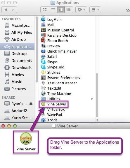 1. Download the latest version of Vine VNC from the TestPlant Downloads page. 2. Open the.dmg package. 3.