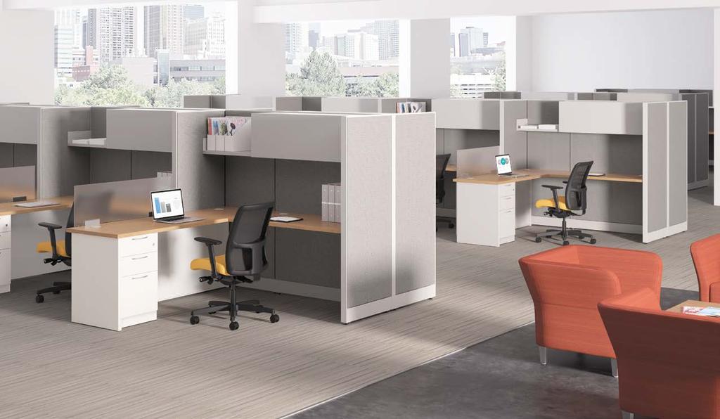 GREAT ALONE. BETTER TOGETHER. Abode desks are designed to work seamlessly with HON Accelerate and Abound panel systems to create effortless integration and assembly.