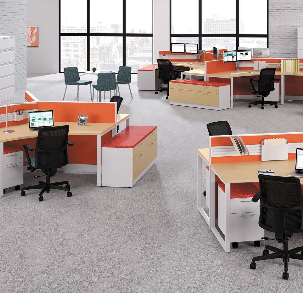 A A. 120-DEGREE WORKSURFACE 120-degree worksurfaces and connectors support a wide variety of workstation layouts, while surrounding users with the tools they need to succeed.