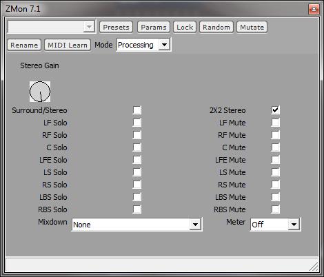 ZMon 7.1 ZMon has additional Solo and Mute checkboxes for the back channels.