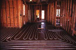The PEX tubing can be installed in flooring several different ways. For new construction, the tubing can be secured to the reinforcing wire mesh or steel rebar.