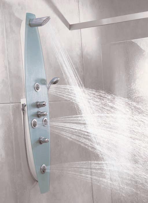Simply select the desired water temperature and the built-in thermostat will do the rest. The convenient Aquadimmer controls water volume and the various combinations of showerheads.