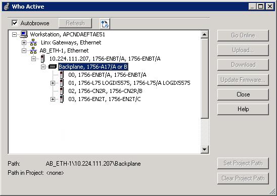 Define device-based alarms in Logix5000 controllers Chapter 4 2. On the Logix Designer application menu, click Communications > Who Active. 3.
