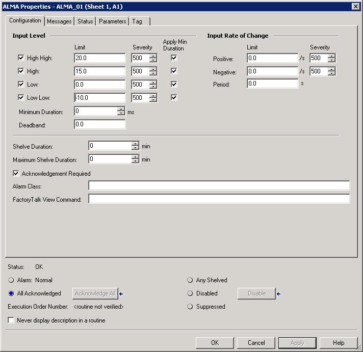 Define device-based alarms in Logix5000 controllers Chapter 4 2. In the ALMA Properties dialog box, set the Input Levels as shown in the following illustration and then click OK.