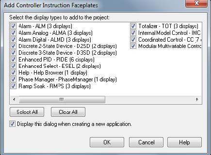 Add a tag-based alarm server for Logix5000, PLC-5, SLC 500, or third-party controllers Chapter 7 8. In the Add Controller Instruction Faceplates dialog box, click Clear All and then click OK.
