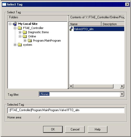 Add a tag-based alarm server for Logix5000, PLC-5, SLC 500, or third-party controllers Chapter 7 5. Select the tag you plan to monitor and then click OK.