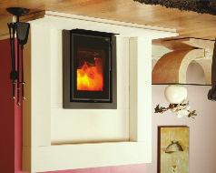Stylish contemporary clean lined multifuel stove designed to fit into a standard 16" wide x 22" high fireplace opening or can be installed into a raised hole-in-thewall situation.