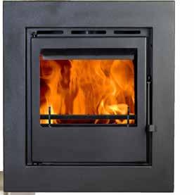 Multifuel grate for burning wood and solid fuel Minimum opening required 580mm Contemporary look Inset Stove Radiant heat and natural hot air convection Optional frames available extra wide, 4 sided