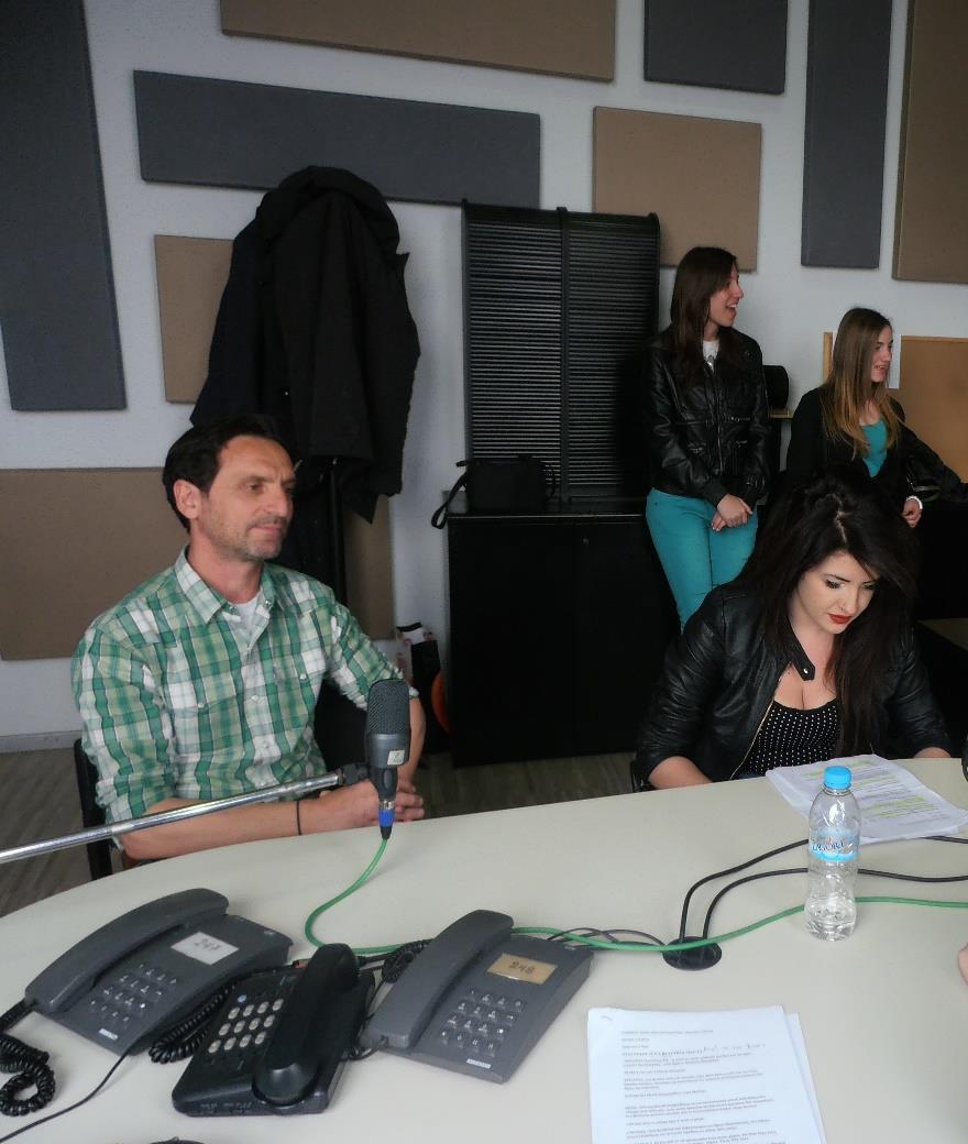 Mr Matziris and our students during our radio broadcast on fm100,6 Source: Senior High School of Intercultural Education of Evosmos, Thessaloniki Part of our research was the interview we had with