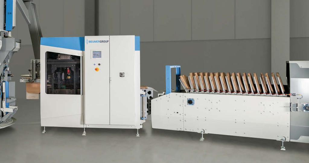 AUTOMATICALLY MAKING MORE BEUMER BAG PLACER Enclosed BEUMER bag placer with feeding ream magazine Whether for HDPE, PP or paper bags, for flat valve bags or valve bottom bags: with the option to add