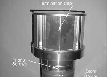 I. Install Vertical Termination Cap Attach the vertical termination cap by sliding the inner collar of the cap into the inner fl ue of the pipe section while placing the outer collar of the cap over