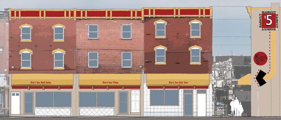 Case Study: Group of Row Buildings Before: Attractive contrasting cornice and lintel colors across all three buildings increase the business street presence and highlights original architectural