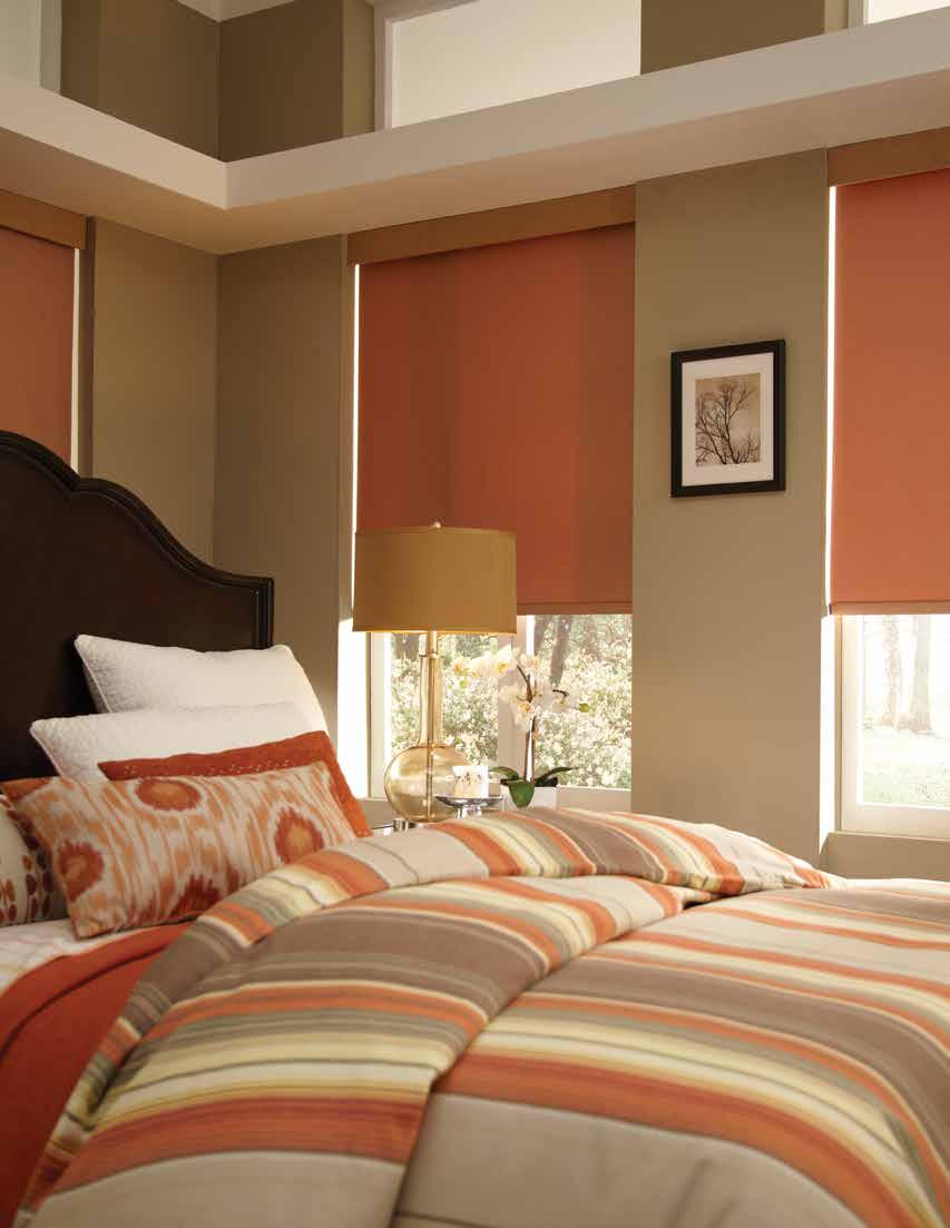 room. 30 Lutron Roller shades in Patina fabric, Copper, from