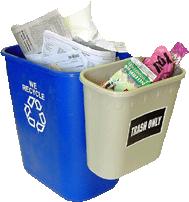 Recyclables then go to a processing center to be separated. Customers are given a red or blue bin and a 90-gallon roll cart for recycling.