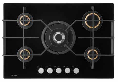 4 D51cm H3 W56 D48cm Hob fits into a 60cm aperture for easy installation Burners 1 triple wok burner 4kW 1 high speed 3kW 2 standard 2kW 1 simmer 1kW This sleek gas glass hob is high on style and