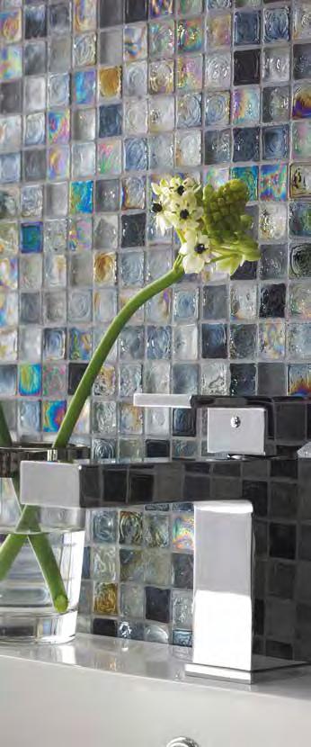 106 MOSAICS BCT38351 Hammered Glass Mix Mosaic 305x305mm Depth 8mm BCT38313 Hexagon Porcelain Black Mosaic 300x300mm Depth 5mm BCT38320 Hexagon Porcelain White Mosaic 300x300mm Depth 5mm BCT38537