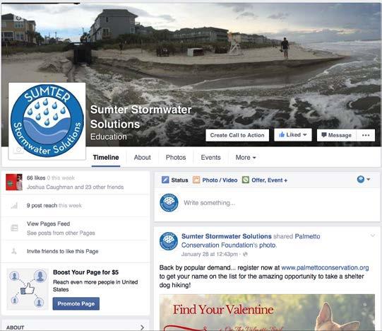 website and a Facebook page. The Sumter Stormwater Solutions website details consortium activities and relevant documents, such as previous years annual reports.