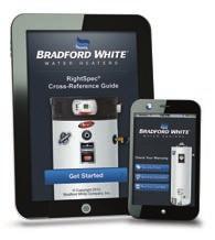 Phone Apps Bradford White's RightSpec Cross Reference, Warranty Check, and ef Series Efficiency Calculator Apps are available
