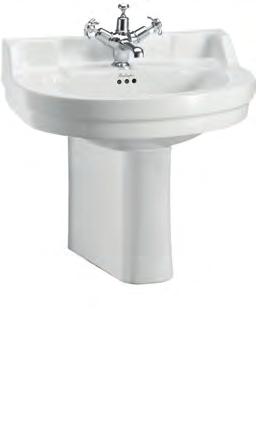 basin pillar taps 139 and plug and chain waste 16. Low-level WC slimline cistern with front flush button 435 with soft-close oak seat 99 (with chrome handles 110) and ceramic trap 80.