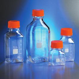 styles: Corning square polycarbonate bottles are break resistant and autoclavable or microwavable