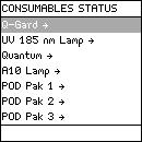 Section 4-9 VIEWING CONSUMABLES STATUS Consumables Status allows you to see information related to the various consumables. Using the Milli-Q System Select Consumables Status.