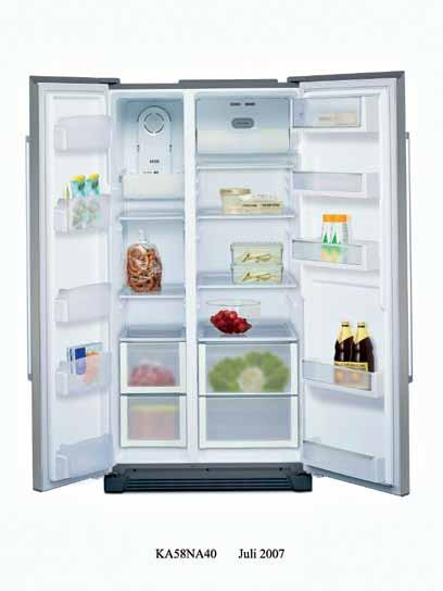 water filter and key on the door Illuminated water and ice/crushed ice dispenser Fridge Section Fridge section capacity: 377 litres 3 safety glass shelves of, inclding one extendable shelf Active