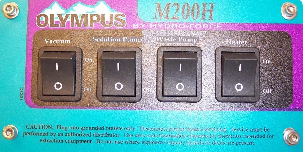 OLYMPUS M200H WITH AUTO PUMP-OUT SWITCH PANEL: Vacuum #1 & #2 Power from Cord #1 When the switch is turned to the ON position power is supplied to the both vacuum motors.