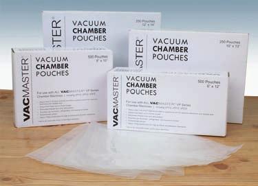 VACMASTER Pouches For the best results, use our VACMASTER Vacuum Chamber Pouches with your VP215. The VACMASTER Vacuum Chamber Pouches are constructed of a heavy-duty poly/nylon combination.