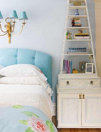 While most of Sandra s furnishings are vintage pieces from flea markets, she did outfit the master bedroom with a few new items, including a custom-made dresser, above.