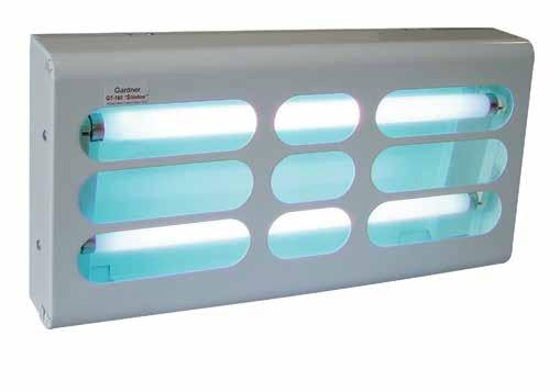 WALL-MOUNTED ADHESIVE LIGHT TRAPS SMALL, DURABLE, COMMERCIAL GT-180 Uses one 9 x16 and one 3 x19 glueboard Energy-efficient U.V. Insect Lamps (2-15 watt) Attraction Range: 1500 sq. ft.