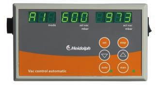 vacuum and operating mode Process timer allows f unattended operations Reduces pressure during distillation Includes vacuum sens and vent valve Controller finds automatically required vacuum and