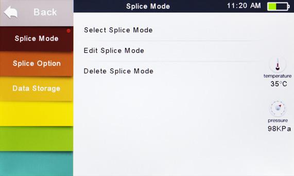 Selecting a splice program Select [Splice mode] from the main menu.