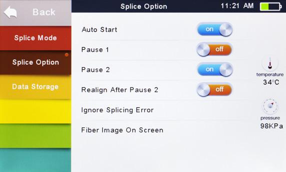 Splice Option 5 Setting up splice mode Select [Splice option] in menu. Select a parameter to be changed.