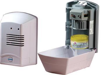 S ODOUR CONTROL White Label solutions available on regular bulk orders ADD-2005WSI/TSI AUTO FRESH ORGANIC AIR FRESHENER with refillable wick cartridge The Auto Fresh Air Dispenser operates a