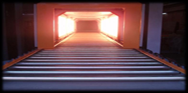 Infrared radiators heats produces heat on the surface of material.
