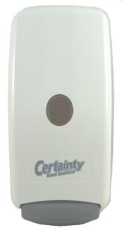 Certainty Manual Push Foam Hand Sanitizer Dispenser - White Each - 165107 A manual push wall mounted dispenser for Certainty foaming nonalcohol hand sanitizer in white.