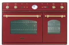 moister fresher tasting roasts Triple door glazing for safer, cooler door temperatures Nostalgie D 900 NMP Built-in Oven in Burgundy with Brass Fittings Select 10 multifunction cooking modes 90 litre