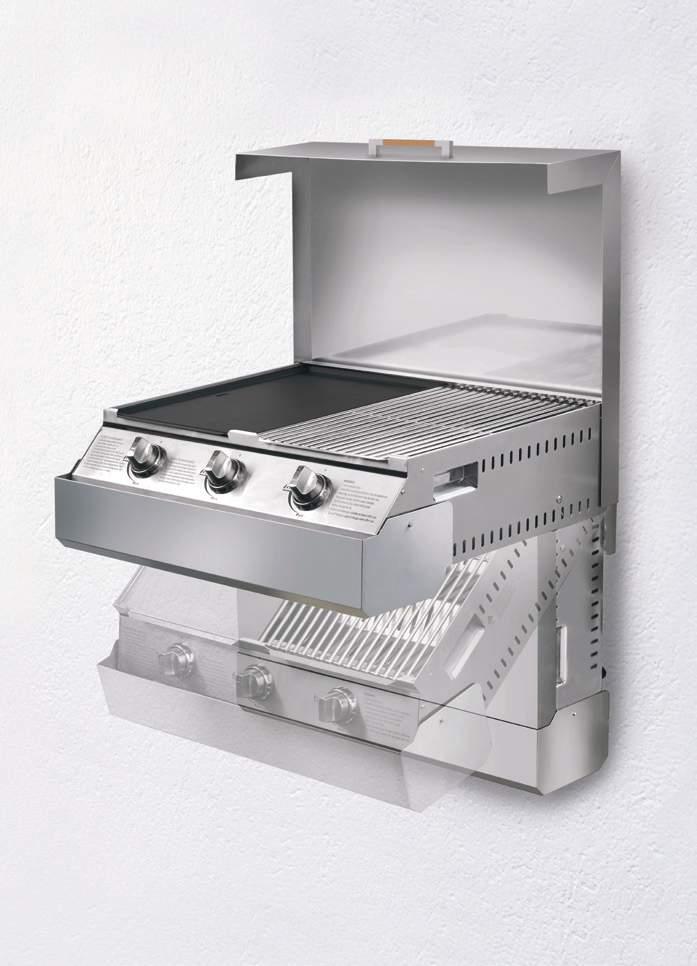 lid doubles as a splash back Canvas BBQ cover included Multiple cooking plate configurations 1 x stainless steel grill 1 x cast iron hotplate Cast iron hotplate is reversible with flat or ribbed