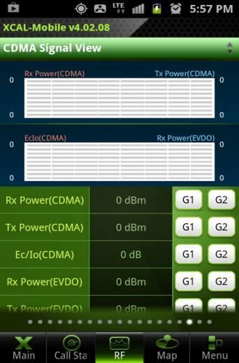 Chapter 4. RF Information CDMA Signal CDMA Cell CDMA Signal screen shows Rx Power, Tx Power, Ec/Io, and SINR or CDMA/EVDO.